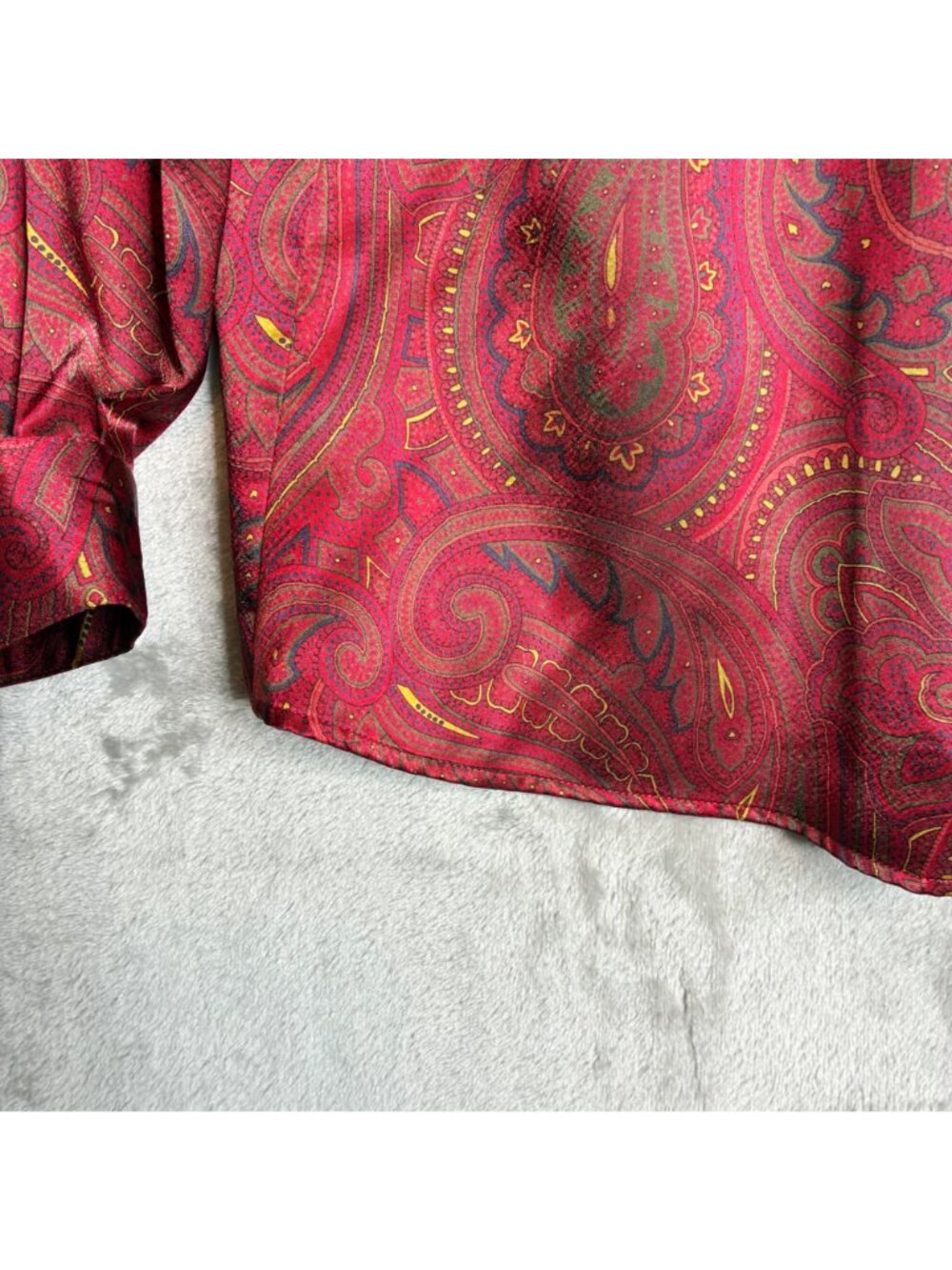 Evan Picone Womens 22W Red Paisley Blouse Tie Neck Long Sleeve Vintage Polyester - Picture 7 of 9